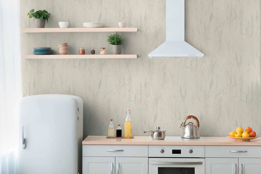 Neaustas tapetes ar filigrānu zāles rakstu | pelēka, zaļa - 3010641 AS Creation