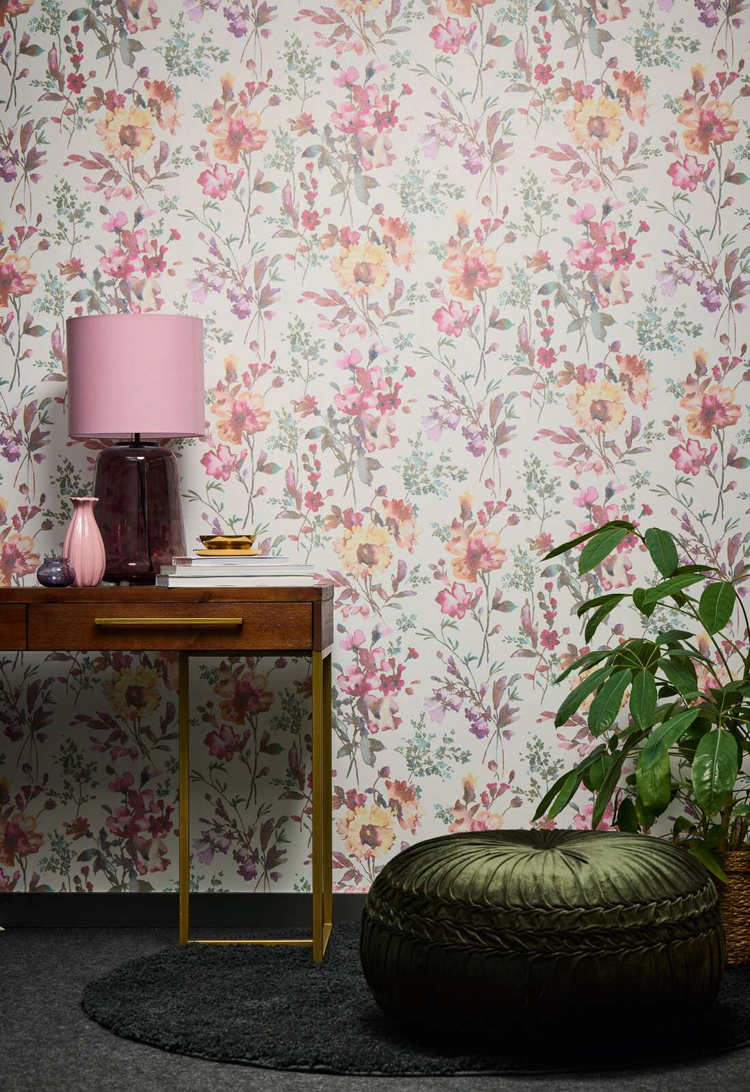 Neaustas tapetes ar romantisku ziedu rakstu pasteļtoņos ar spīdīgu efektu | balts, metālisks, zaļš | 3010123 AS Creation