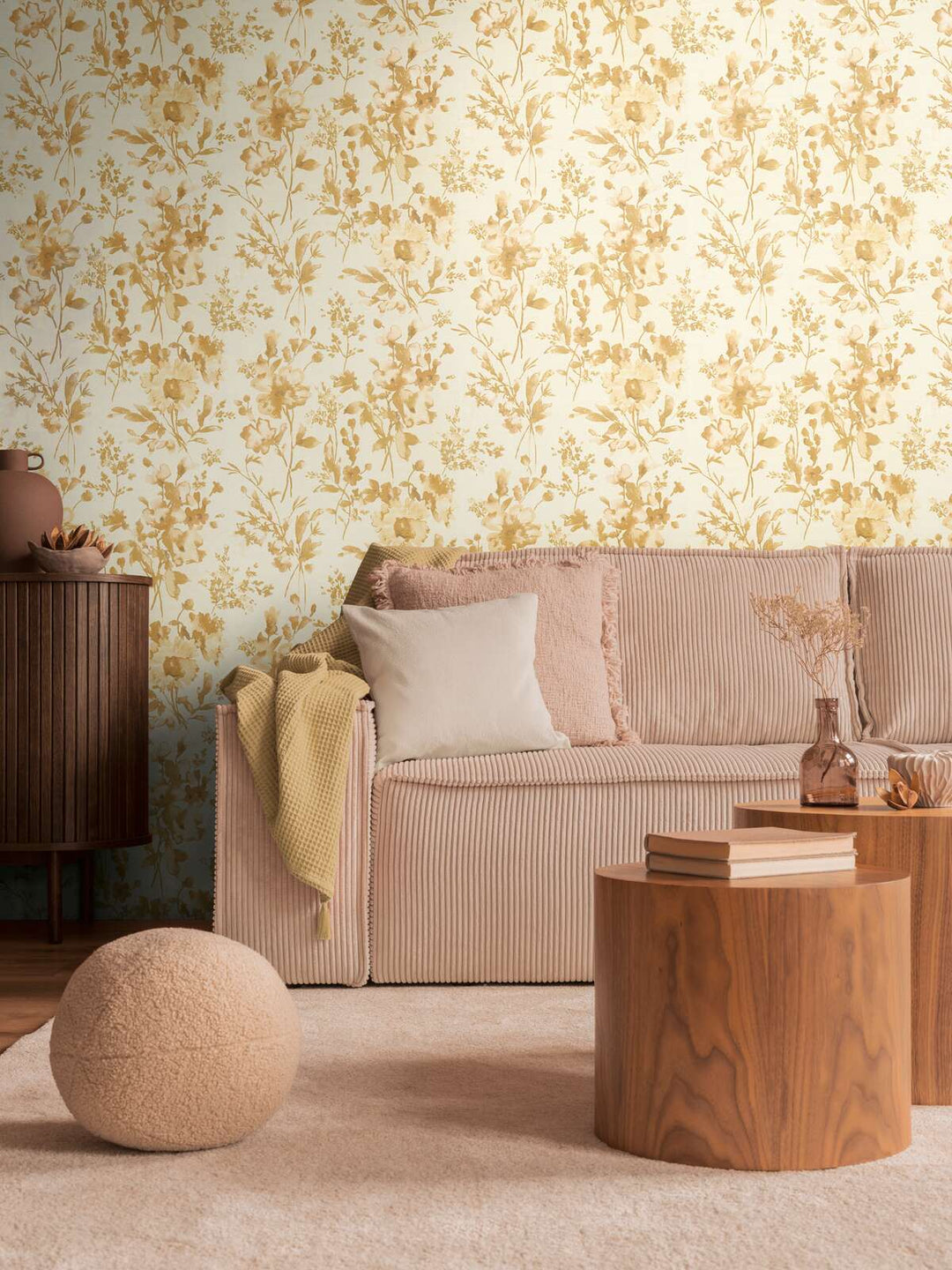 Neaustas tapetes ar ziedu rakstu | bēša, zelta, krēmkrāsā | 3010126 AS Creation