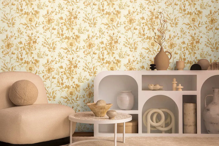 Neaustas tapetes ar ziedu rakstu | bēša, zelta, krēmkrāsā | 3010126 AS Creation
