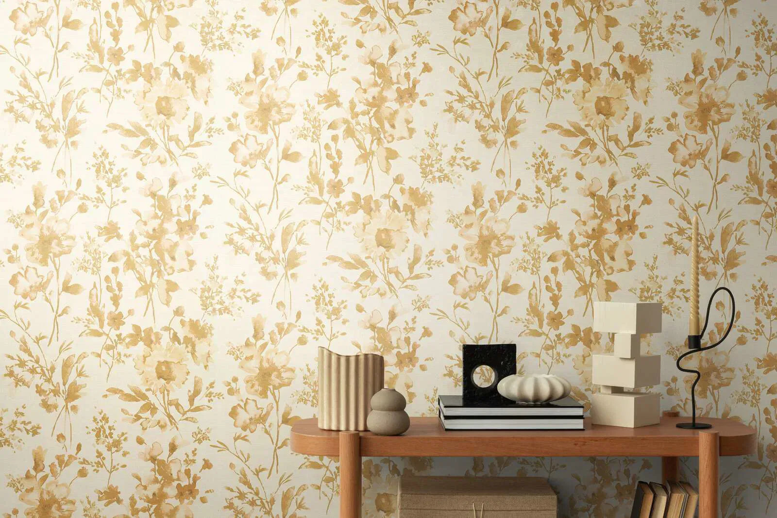 Neaustas tapetes ar ziedu rakstu | bēša, zelta, krēmkrāsā | 3010126 AS Creation