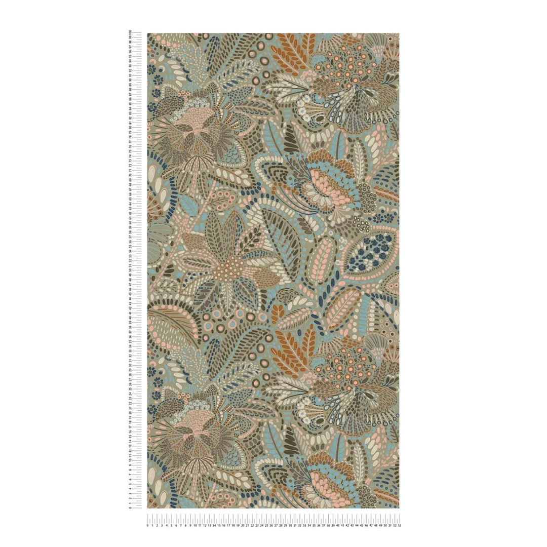 Tapetes ar ziedu un lapam un smalku faktūru | zila, pelēka, roza AS Creation