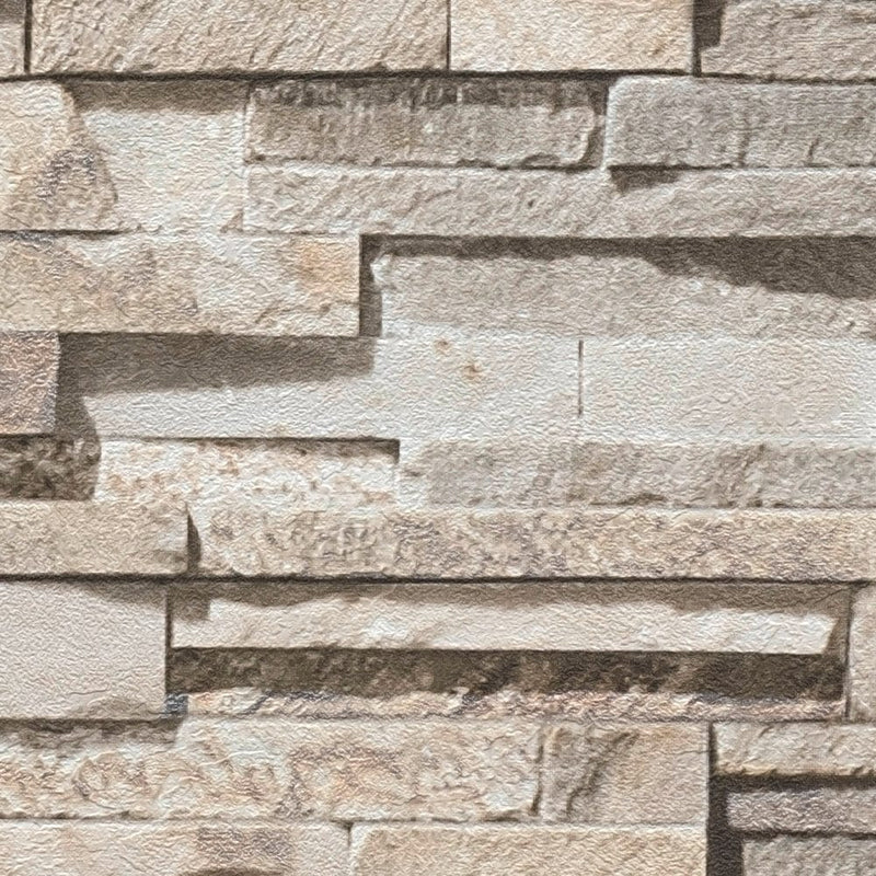 Slightly glossy wallpaper with the look of a stone wall - beige, 1366101 AS Creation