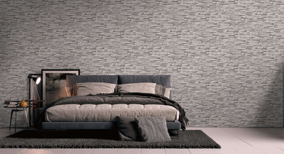 Slightly glossy wallpaper with the look of a stone wall - grey, 1366102 AS Creation