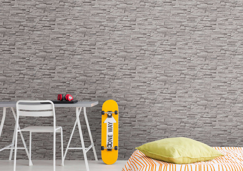 Slightly glossy wallpaper with the look of a stone wall - grey, 1366102 AS Creation