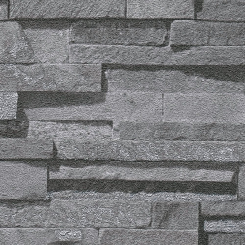 Slightly glossy wallpaper with stone wall look - dark grey, 1366103 AS Creation