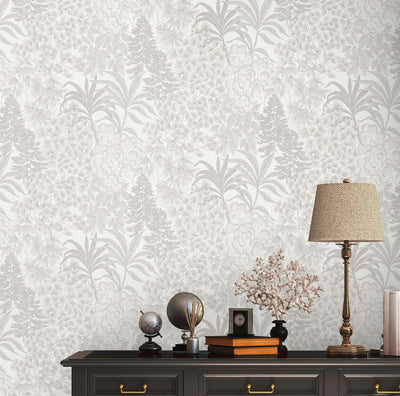 Slightly glossy floral wallpaper in grey and silver, 1374162 AS Creation