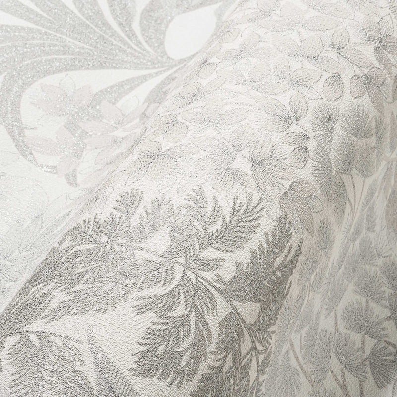 Slightly glossy floral wallpaper in grey and silver, 1374162 AS Creation