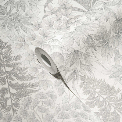 Slightly glossy floral wallpaper in grey and silver, 1374162 AS Creation