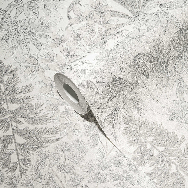 Слегка глянцевые обои с цветочным рисунком в серо-серебристых тонах, 1374162 AS Creation