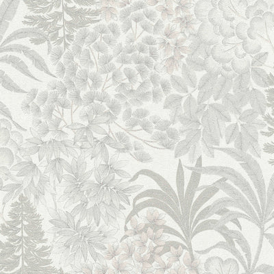 Slightly glossy floral wallpaper in grey and silver, 1374162 AS Creation