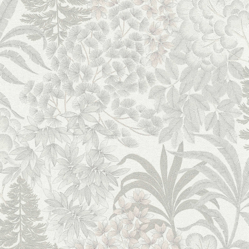 Šiek tiek blizgūs gėlėti pilkos ir sidabrinės spalvos tapetai, 1374162 AS Creation