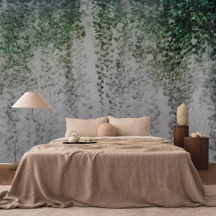 Фотообои - Композиция с темным плющом на стене, 143060