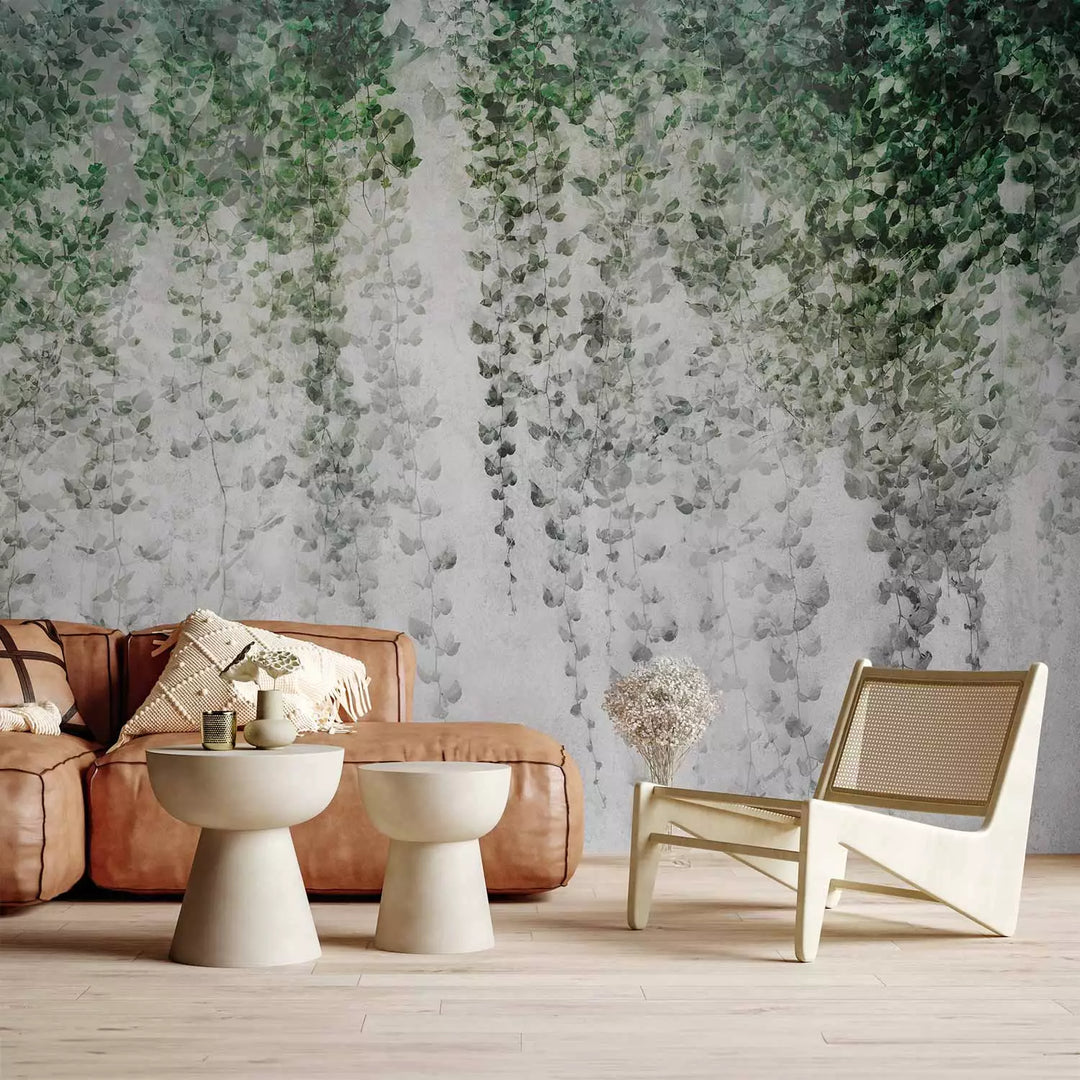 Фотообои - Композиция с темным плющом на стене, 143060