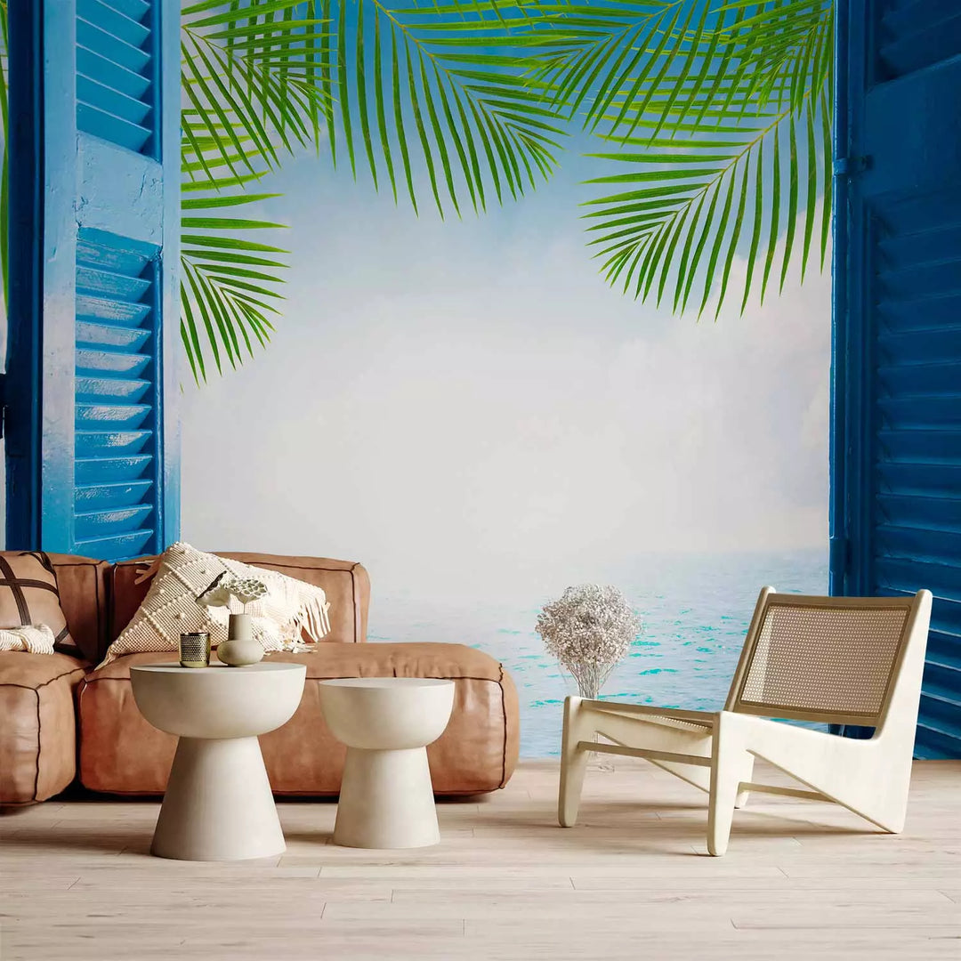 Wall Murals - Ocean view - open windows overlooking palms, 150885