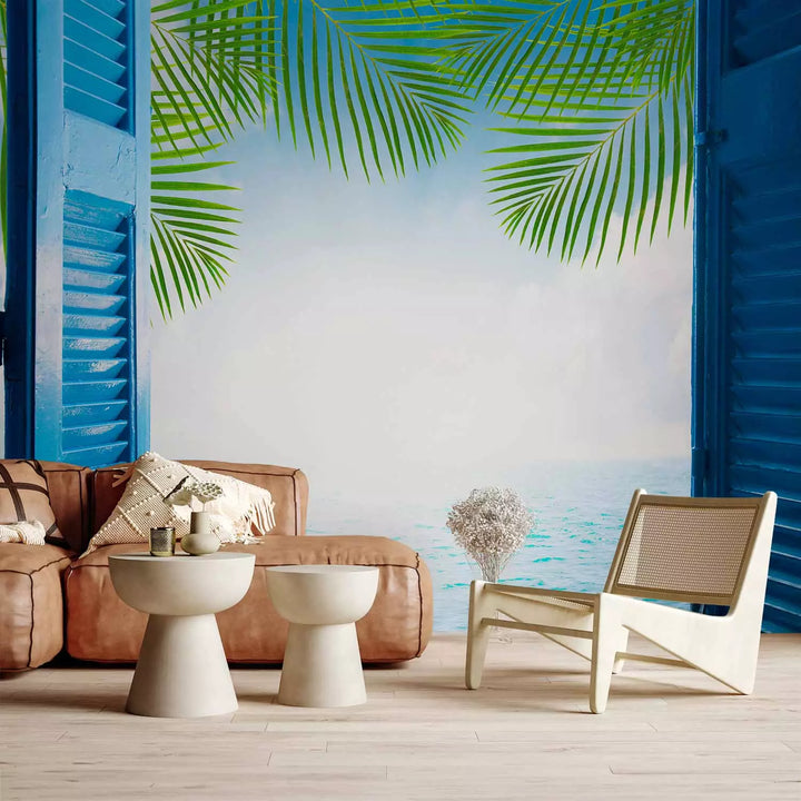 Wall Murals - Ocean view - open windows overlooking palms, 150885