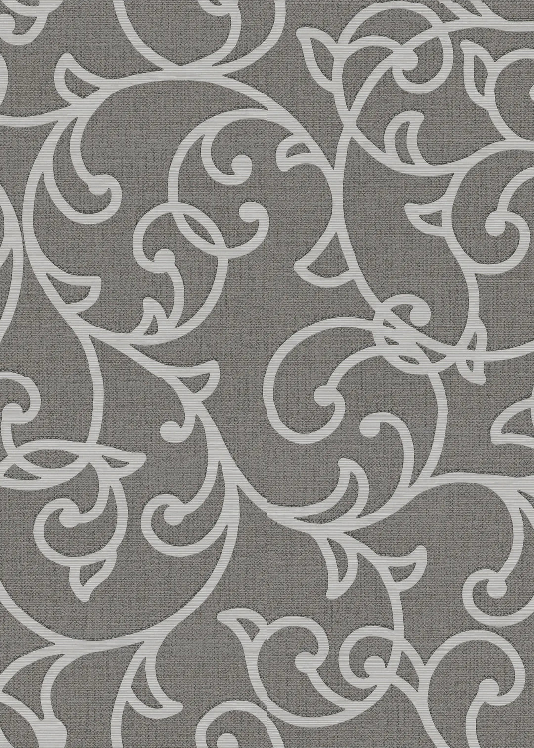 Grey textured wallpaper with a light classic vine pattern and combined sheen, 3774267