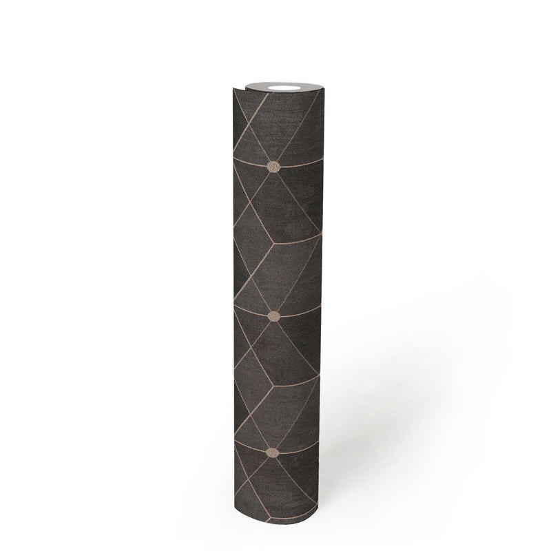 Retro wallpaper with graphic pattern and metallic accent - brown Tapetenshop.lv