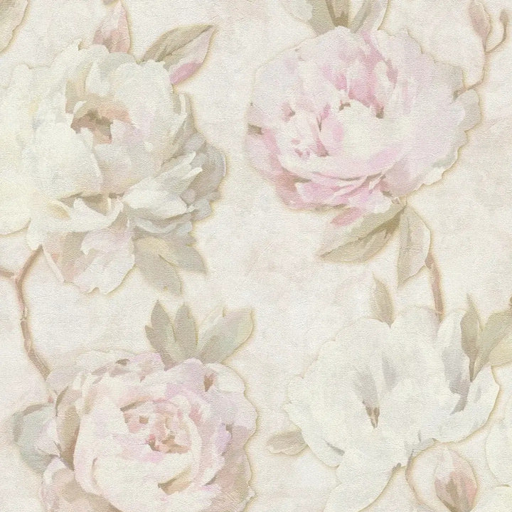 Romantiskas  tapetes ar rožu motīvu - krēmkrāsas, zaļas, rozā, 3012167 AS Creation