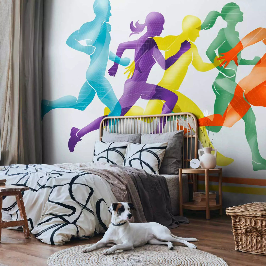 Valokuvatapetti - Värikkäitä siluetteja juoksevista ihmisistä, 151263