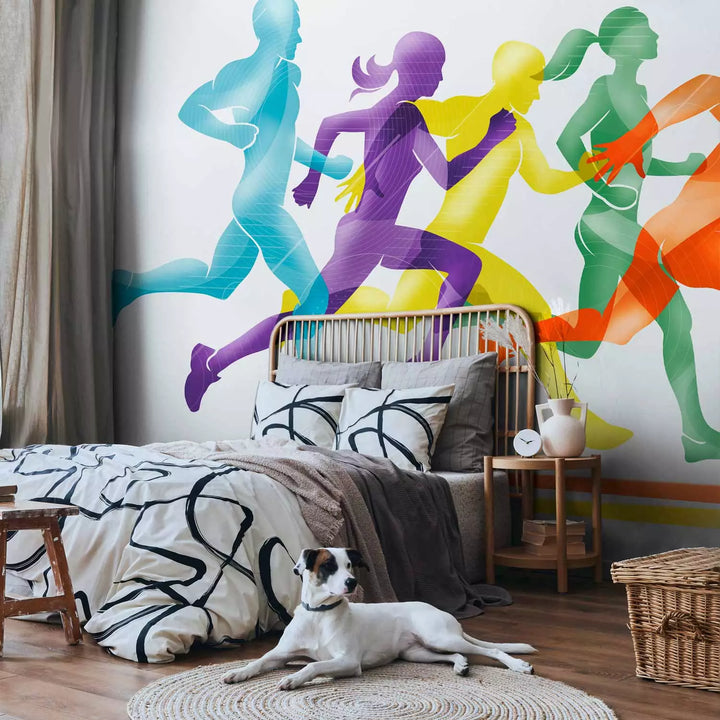 Valokuvatapetti - Värikkäitä siluetteja juoksevista ihmisistä, 151263