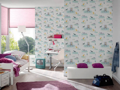 Safari wallpaper for children's room, blue1350325 Without PVC AS Creation