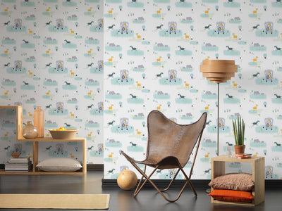 Safari wallpaper for children's room, blue1350325 Without PVC AS Creation