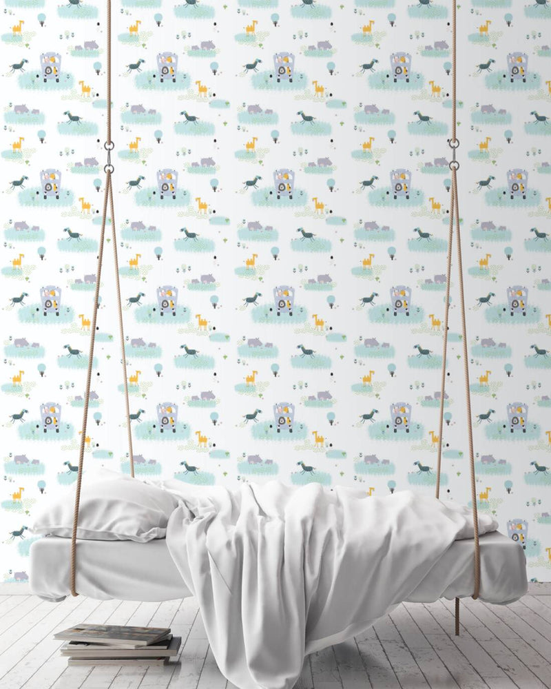 Safari tapetai vaikų kambariui, mėlyni1350325 Be PVC AS Creation