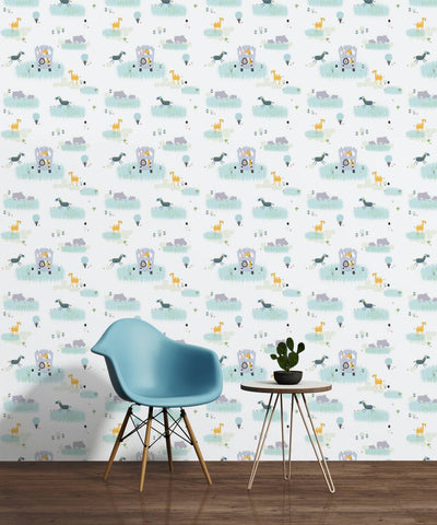 Safari wallpaper for children's room, blue1350325 Without PVC AS Creation