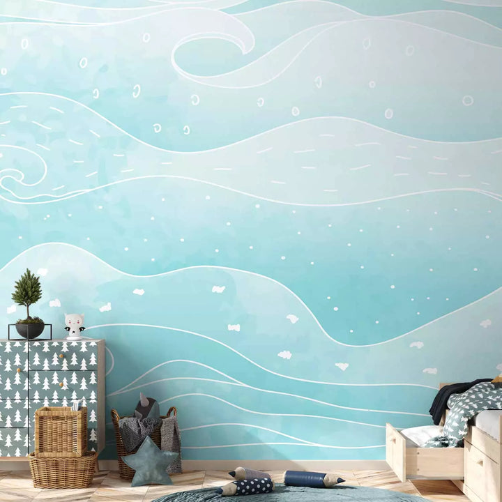 Valokuvatapetti - Lasten tausta, jossa on pastellinsinisiä aaltoja, 149215