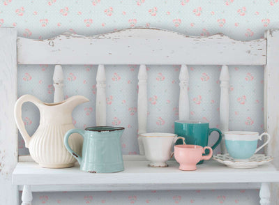 Shabby Chic floral wallpaper - blue, pink, white - 1373017 AS Creation