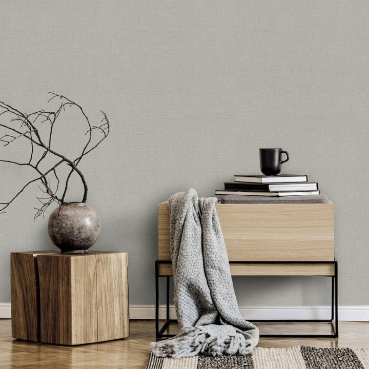 Warm grey Erismann non-woven wallpaper with a structured fabric texture, 3773501