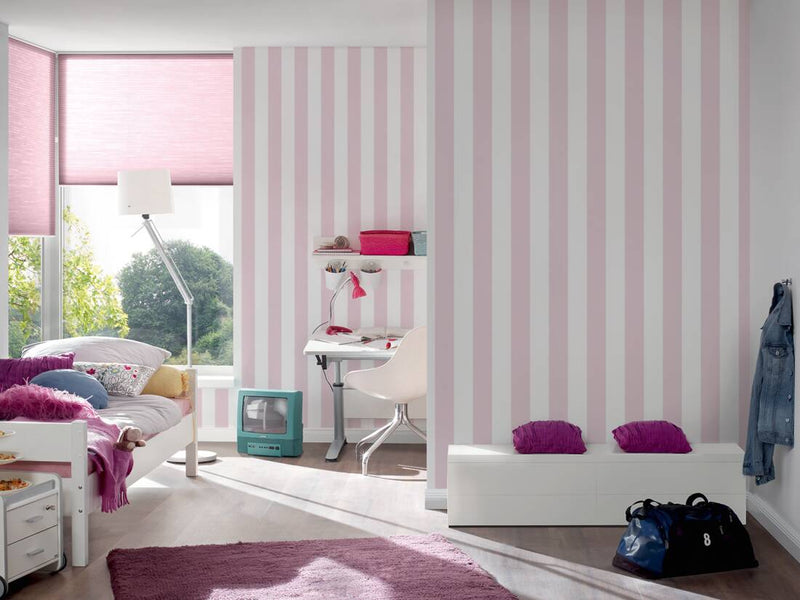 Полосатые обои для детской комнаты нежно-розового цвета 1351052 Без ПВХ AS Creation