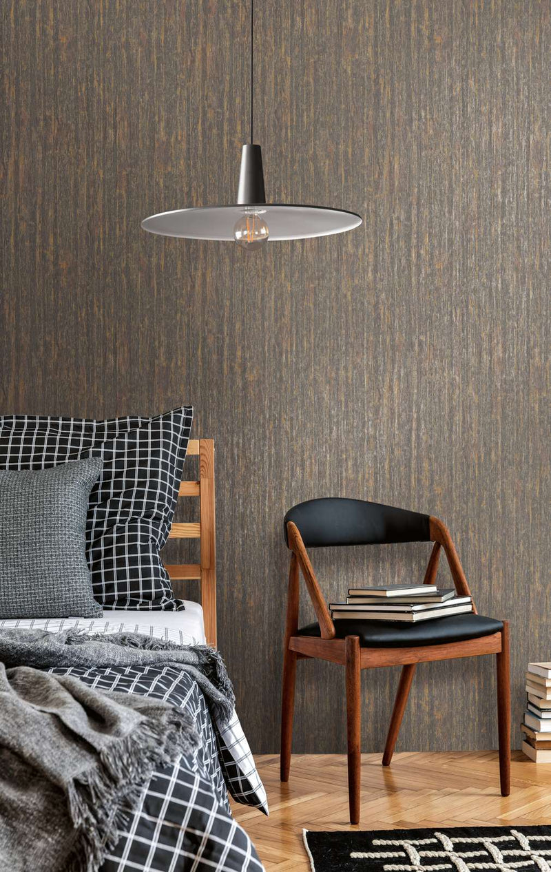 Textured wallpaper, slightly glossy, black and bronze, 1404540 AS Creation