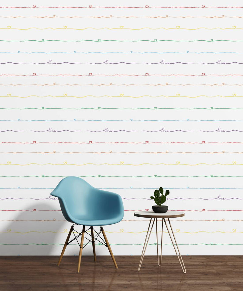 Striped nursery wallpaper with hearts, multicoloured 1350731 Without PVC AS Creation