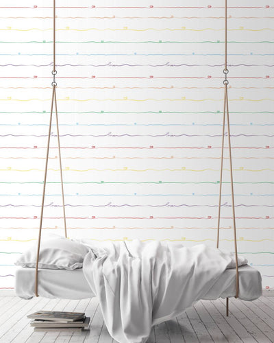 Striped nursery wallpaper with hearts, multicoloured 1350731 Without PVC AS Creation