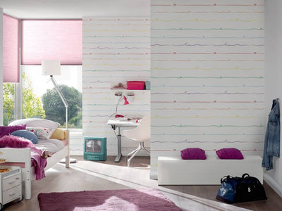 Striped nursery wallpaper with hearts, multicoloured 1350731 Without PVC AS Creation