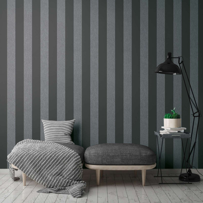 Striped wallpaper with matt finish: black and grey, 1372226 AS Creation