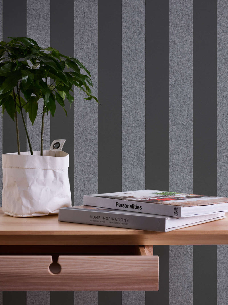 Striped wallpaper with matt finish: black and grey, 1372226 AS Creation