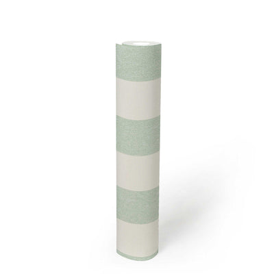 Striped wallpaper with matt finish: green and white - 1372224 AS Creation