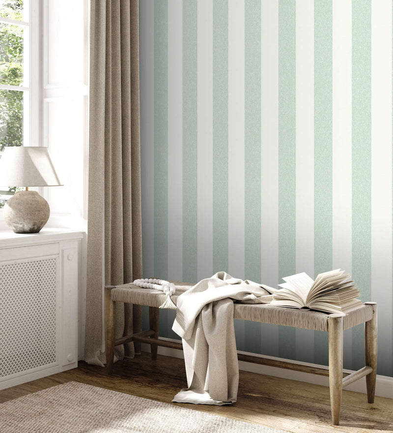 Striped wallpaper with matt finish: green and white - 1372224 AS Creation