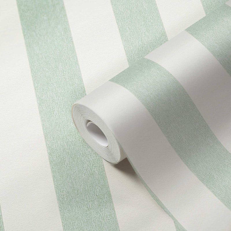 Striped wallpaper with matt finish: green and white - 1372224 AS Creation