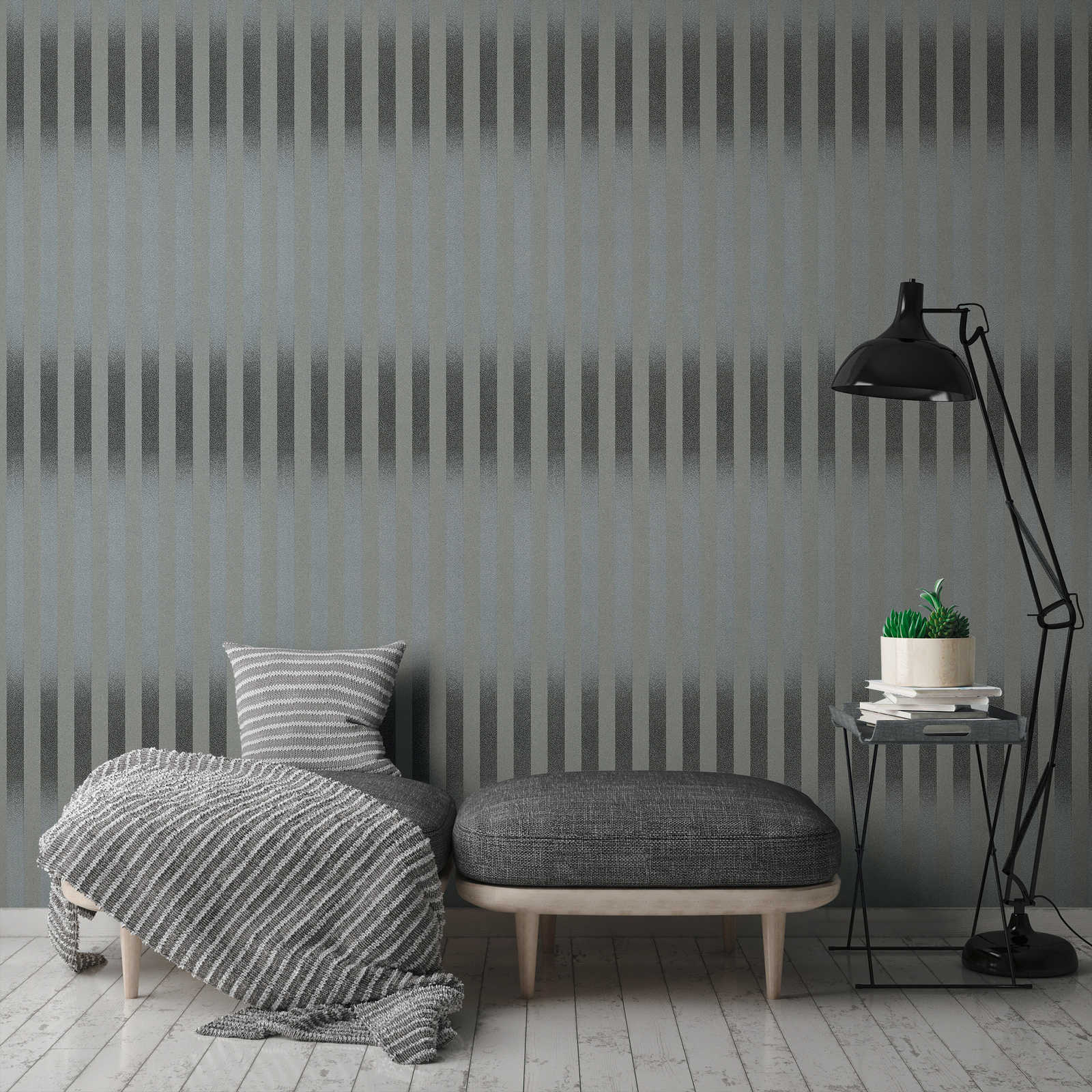 Svītrainas tapetes ar sīku punktu rakstu un krāsu pāreju - melna/pelēka AS Creation