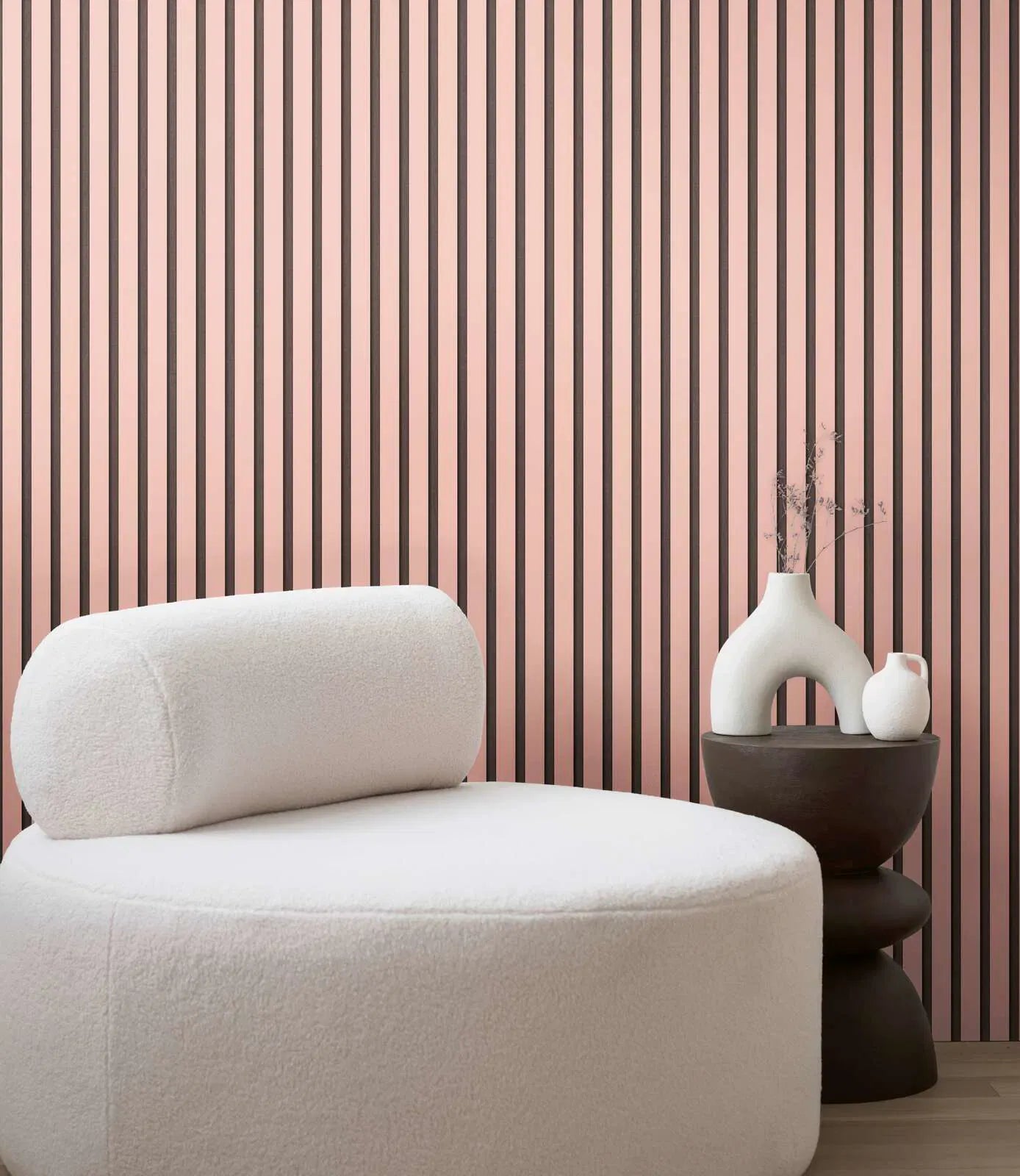 Pink and black striped wallpaper in an exclusive trend for a modern living room. SKU: 2777551, AS Creation.
