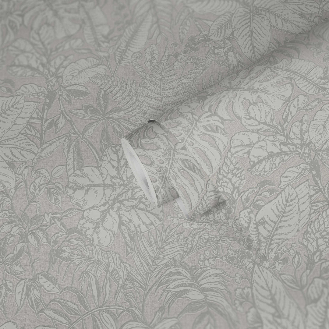 Džungļu tapetes, Monstera lapas un papardes - pelēks, balts AS 375201 AS Creation
