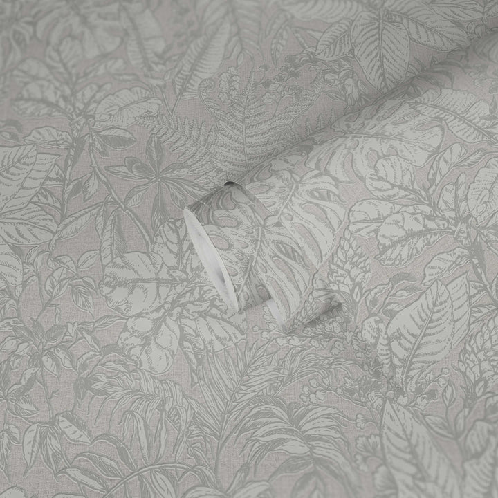 Džungļu tapetes, Monstera lapas un papardes - pelēks, balts AS 375201 AS Creation