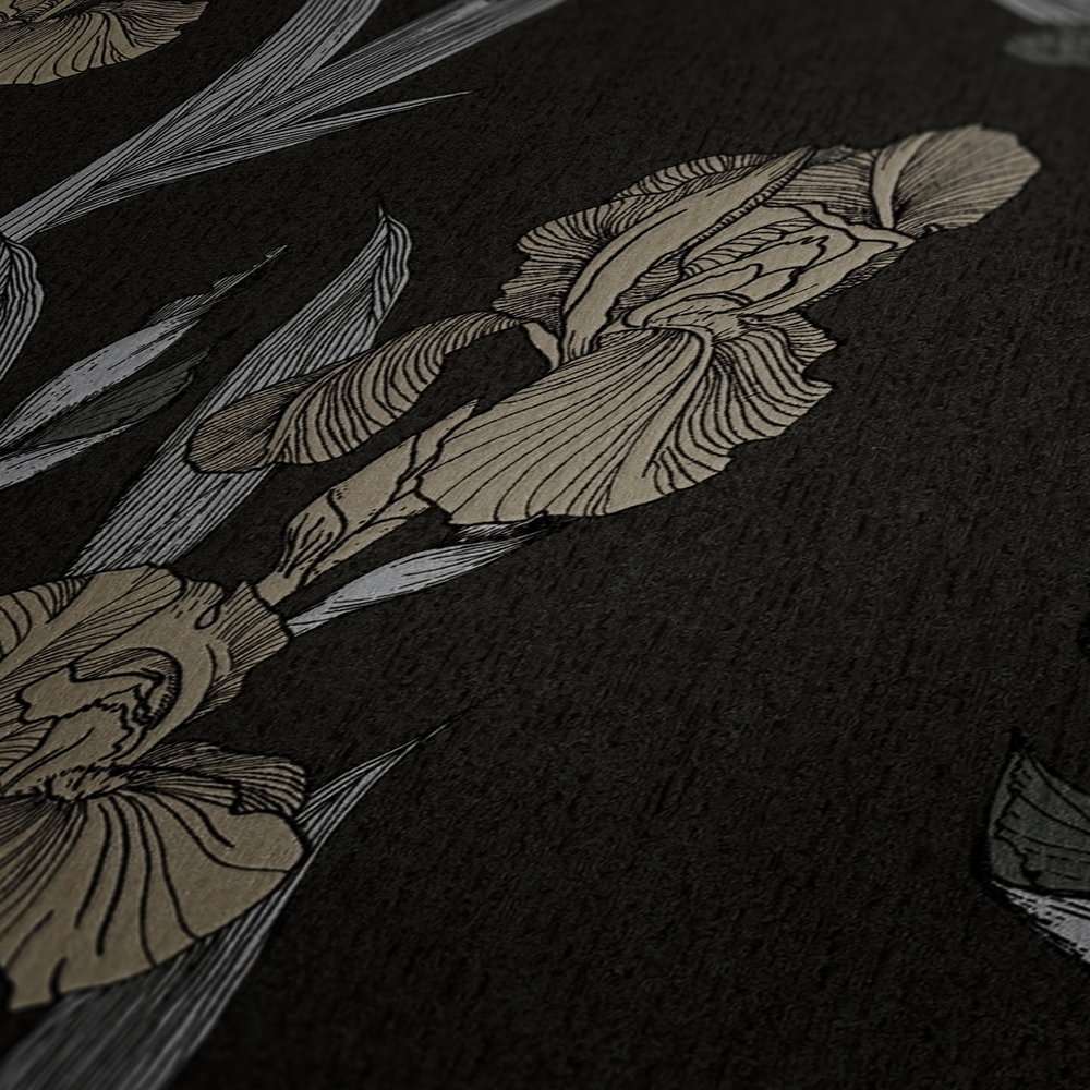Tapetes ar zīmētu ziedu attēlu - melns, pelēks, brūns AS 375261 AS Creation
