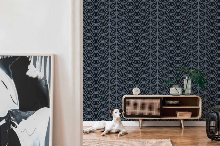 Tapetes Art Deco stila ar retro izskatu zilā krāsā AS 375282 AS Creation