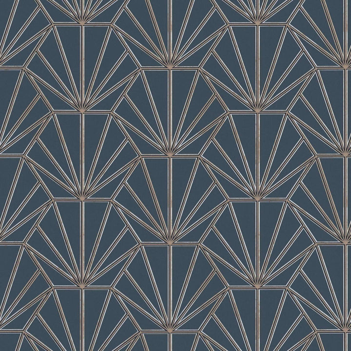Tapetes Art Deco stila ar retro izskatu zilā un zeltā krāsā AS 375283 AS Creation