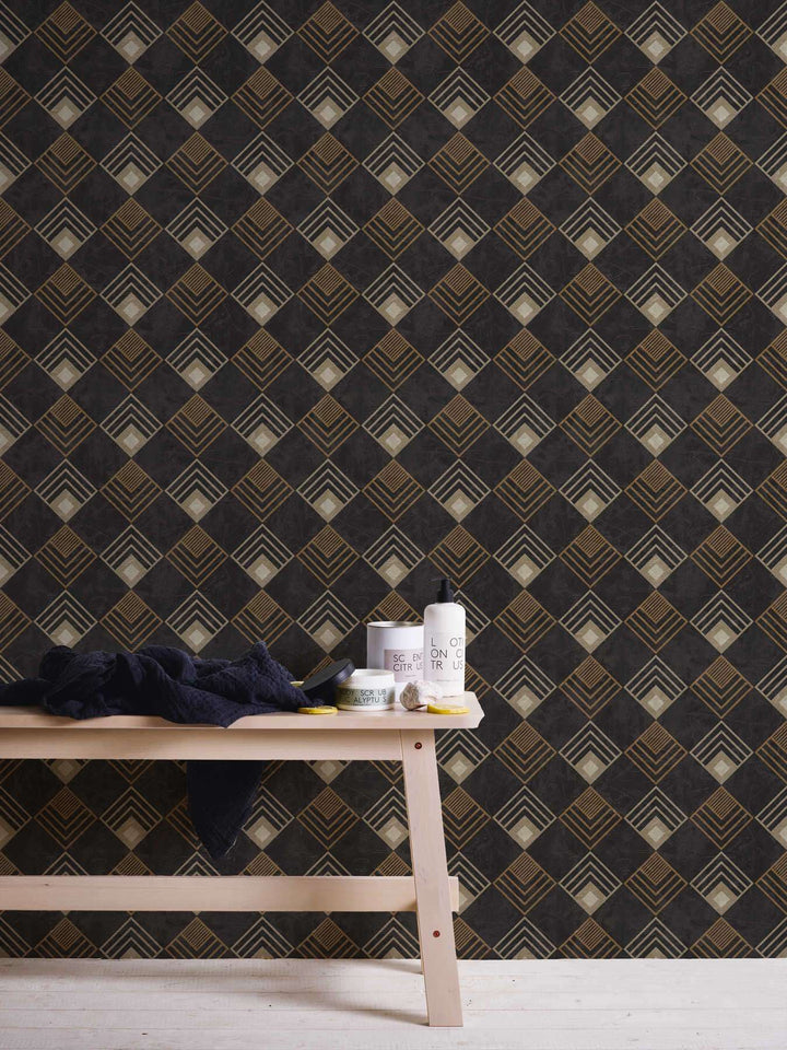 Art Deco tapetes ar retro dizainu - Antracīts, krēms, bēšs 376822 AS Creation